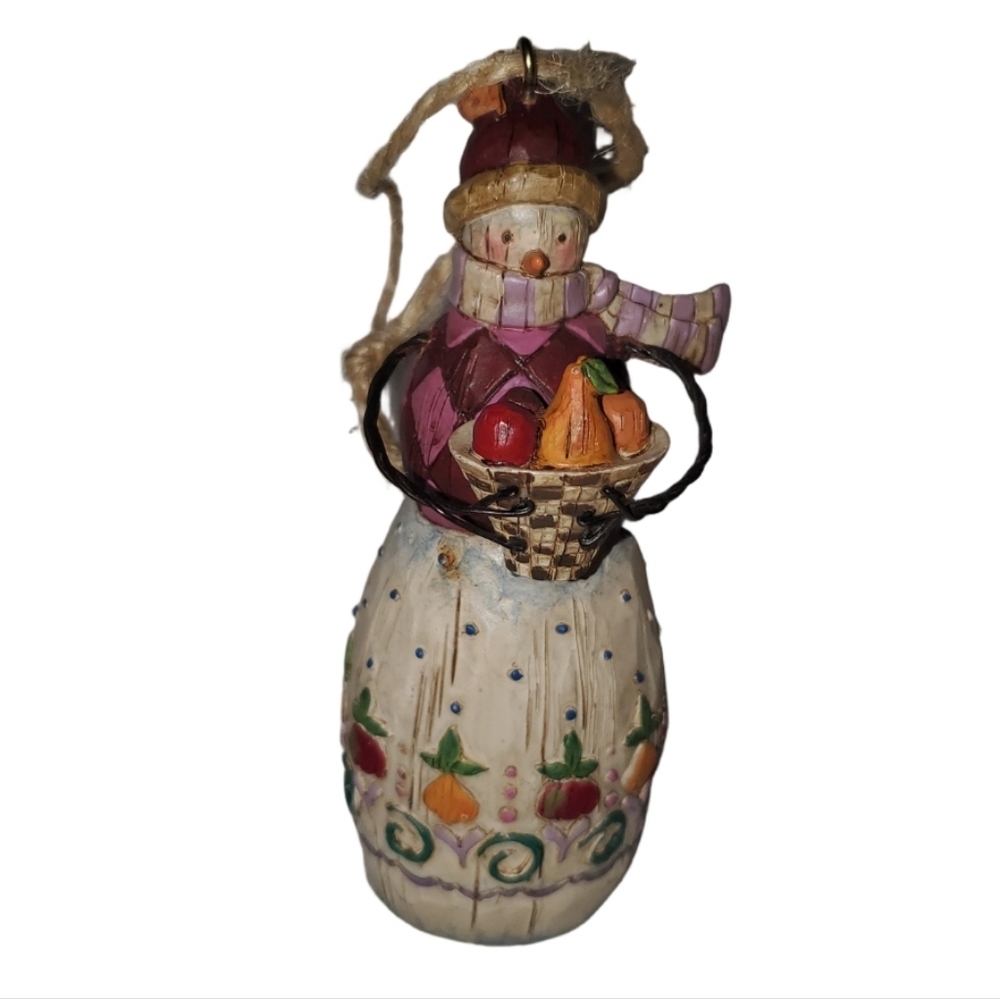 VTG Jim Shore Enesco Heartwood Creek 2003 Snowman with Fruit Basket Ornament